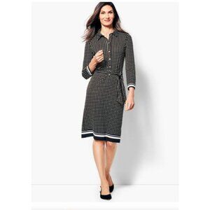 Talbots Womens Black Polka Dot Shirt Dress size Medium 3/4 Sleeve Belted knit